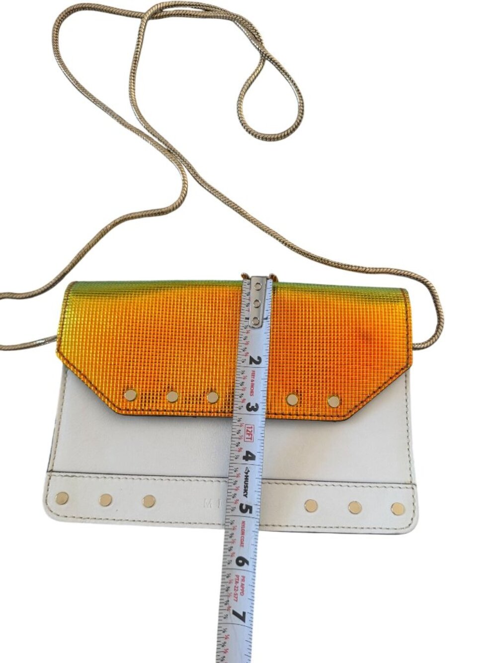 MILLY Hologram White Leather Studded Chain Crossbody Bag - Picture 5 of 11